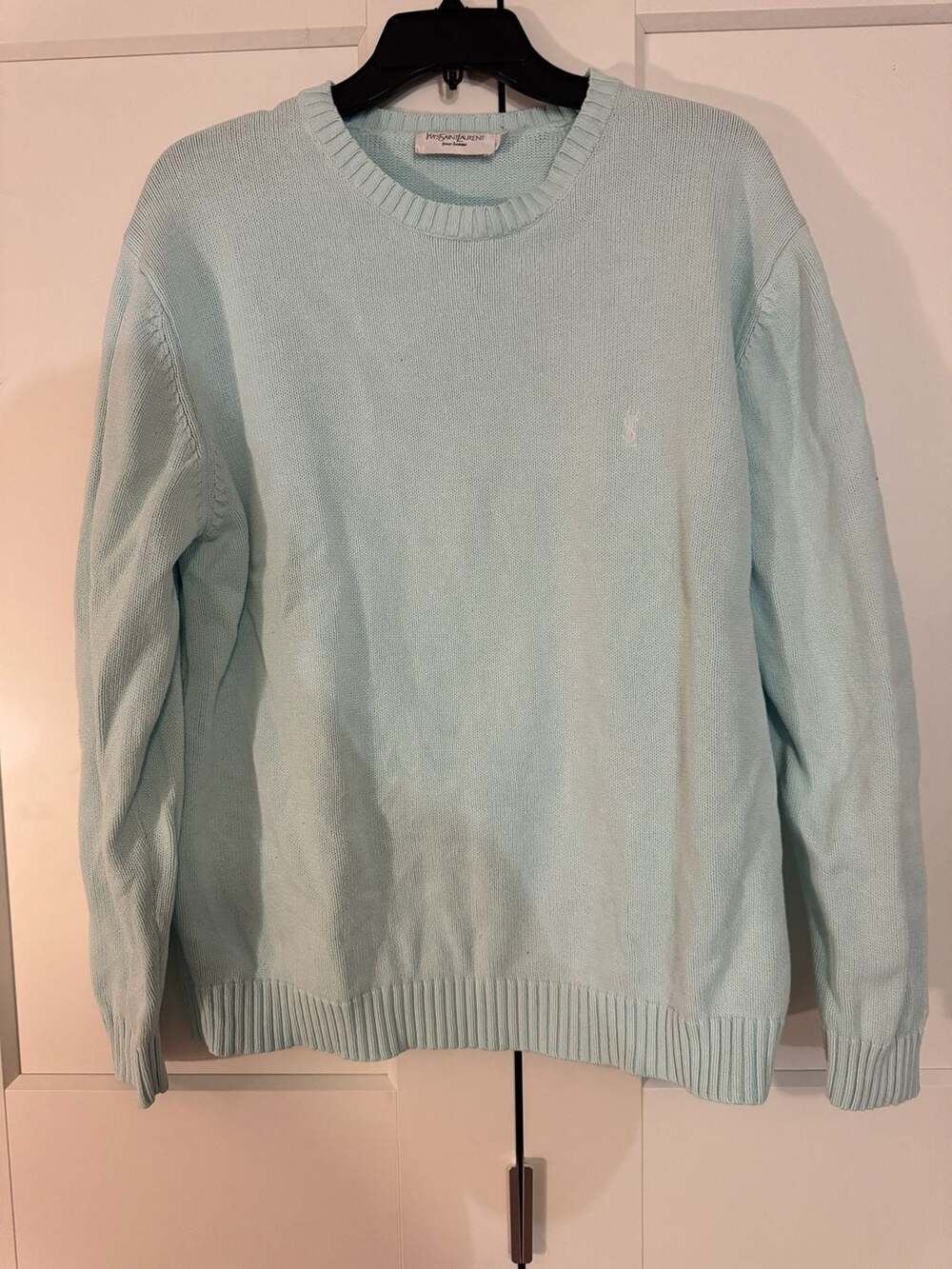 Vintage Yves Saint Laurent Pour Homme Light Blue Green Crewneck Knit Sweater
